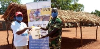 Handwashing station in Bria, CAR. Part of a CVR programme run by MINUSCA