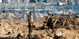 A UNIFIL Force Commander Reserve team assesses the magnitude of an explosion on Tuesday, 4 August 2020 at Beirut Port. Lebanon.