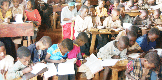 Students in a classroom in Ethiopia.