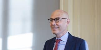 Volker Türk, High Commissioner for Human Rights, welcomes the journalist at the Palais Wilson.