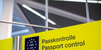 EU passport control sign at border