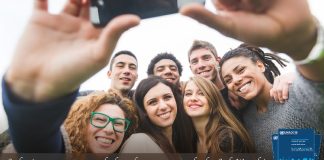 #forSafeWorship share your story banner of friend taking a group selfie