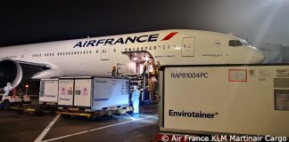 An Air France plane transporting medical supplies to Djibouti as part of UNICEF’s Humanitarian Airfreight Initiative © Air France KLM Martinair Cargo