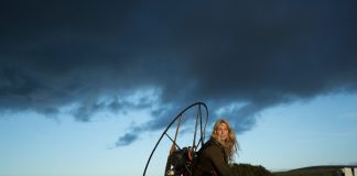 Sacha Dench after landing her paramotor