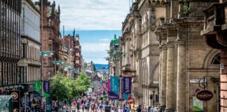 Busy pedestrian street in Glasgow