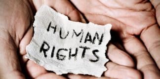 Human Rights on paper held in hands