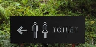 toilet signpost in a forest
