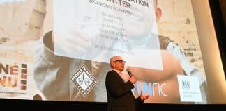 Co-director Phil Grabsky introducing his and Shoaib Sharifi’s film at the Ciné-ONU screening of MY CHILDHOOD, MY COUNTRY- 20 YEARS IN AFGHANISTAN.