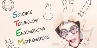 image with STEM spelt out and a child