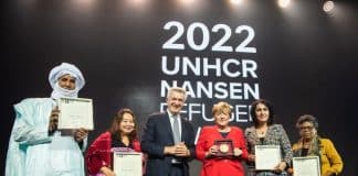 2022 Nansen Refugee Awards winners on stage