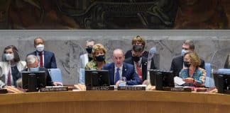 Micheál Martin, then Taoiseach of Ireland and President of the Security Council for the month of September 2021, chairs the Security Council meeting on maintenance of international peace and security on the theme Climate and Security