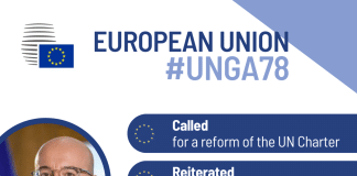 Banner with photo of Charles Michel and key points from his address to the UN General Assembly