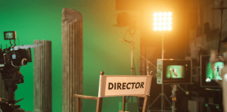 Director's chair in film studio