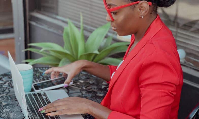 Woman working on her laptop