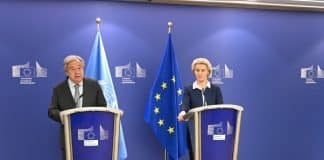 United Nations Secretary-General António Guterres with Ursula von der Leyen, President of the European Commission.