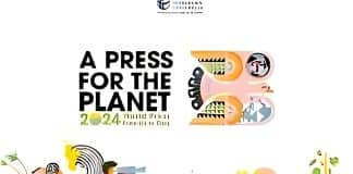World Press Freedom Day poster with the day's theme: ‘A Press for the Planet: Journalism in the face of the environmental crisis'