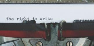 World Press Freedom Day cover image of a typewriter spelling out the right to write