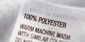 Close up of a label for 100% polyester clothing