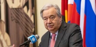 UN Secretary-General António Guterres briefing reporters at UN headquarters