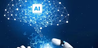 Hand of robot with visual of AI Artificial Intelligence