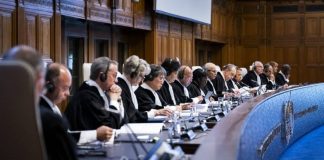 Members of the ICJ during the reading of an advisory opinion on Israel and the Occupied Palestinian Territories on July 19, 2024. Photo: ICJ/CIJ.