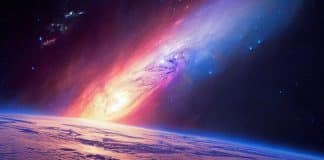deep space sci fi background of a galaxy in the background of a planet