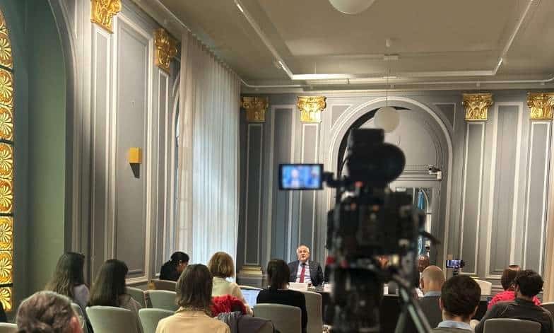 Camera filming UN Palestinian Rights Committee at Press Conference