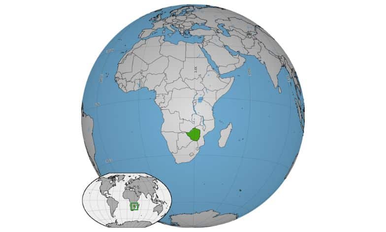 Map of Africa with Zimbabwe highlighted