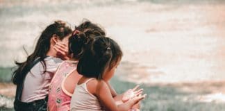niños sentados en el césped
