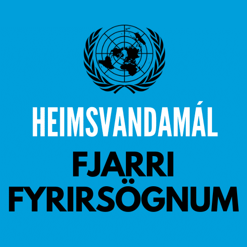 Skilti þar sem stendur Heimsvandamál : Fjarri fyrirsögnum