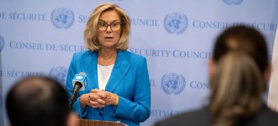 Sigrid Kaag samræmandi mannúðaraðstoðar SÞ á Gasa flutti Öryggisráðinu skýrslu. Mynd: UN Photo/Manuel Elías
