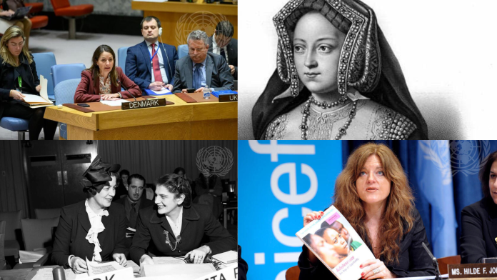 Efri mynd til vinstri, Christina Markus Lassen fastafulltrúi Dana, Katrín af Aragon, efst til hægri; neðst til vinstri Bodil Begtrup norski diplómatinn Hilde Frafjord Johnson og neðst til hægri Efri mynd til vinstri, Christina Markus Lassen fastafulltrúi Dana, Katrín af Aragon, efst til hægri; neðst til vinstri Bodil Begtrup norski diplómatinn Hilde Frafjord Johnson og neðst til hægri