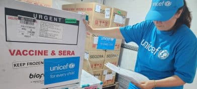UNICEF hefur flutt 1.2 milljón skammta af bóluefni til Gasa. Mynd: UNICEF