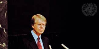 Jimmy Carter ávarpar Allsherjarþing Sameinuðu þjóðanna vorið 1977.