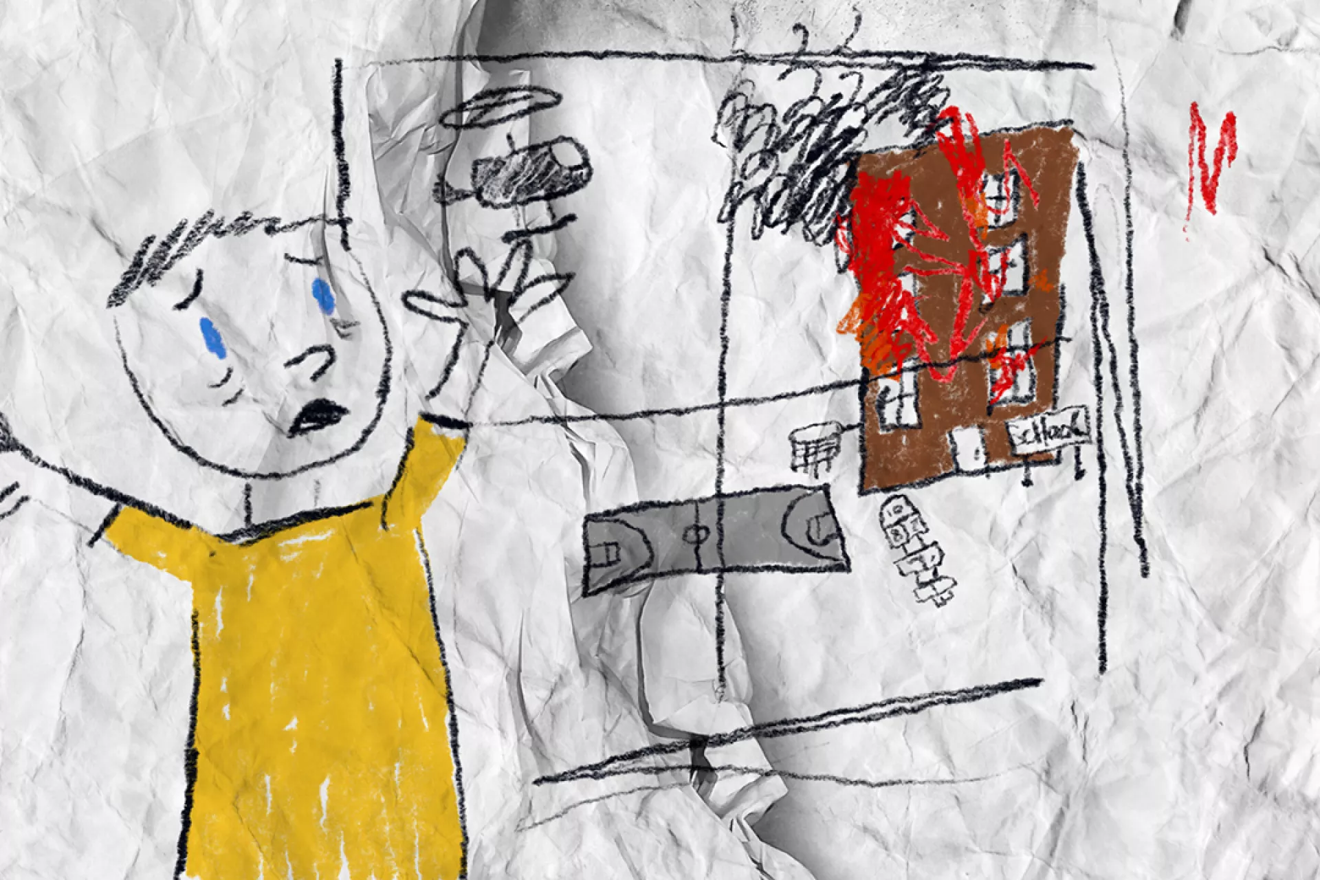 Teikning eftir úkraínskt barn. Mynd: UNICEF