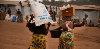 DRC: Displaced people at a distribution point in Ituri in April. Photo: Charlie Musoka
