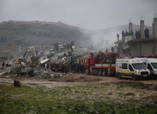 Rescue efforts are ongoing in Sarmada town, north-west Syria