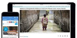 Schermata dell'app UN news su uno smartphone e su un tablet