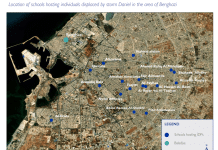 mappa delle scuole che ospitano le persone al riparo dalla tempesta Daniel in Libia