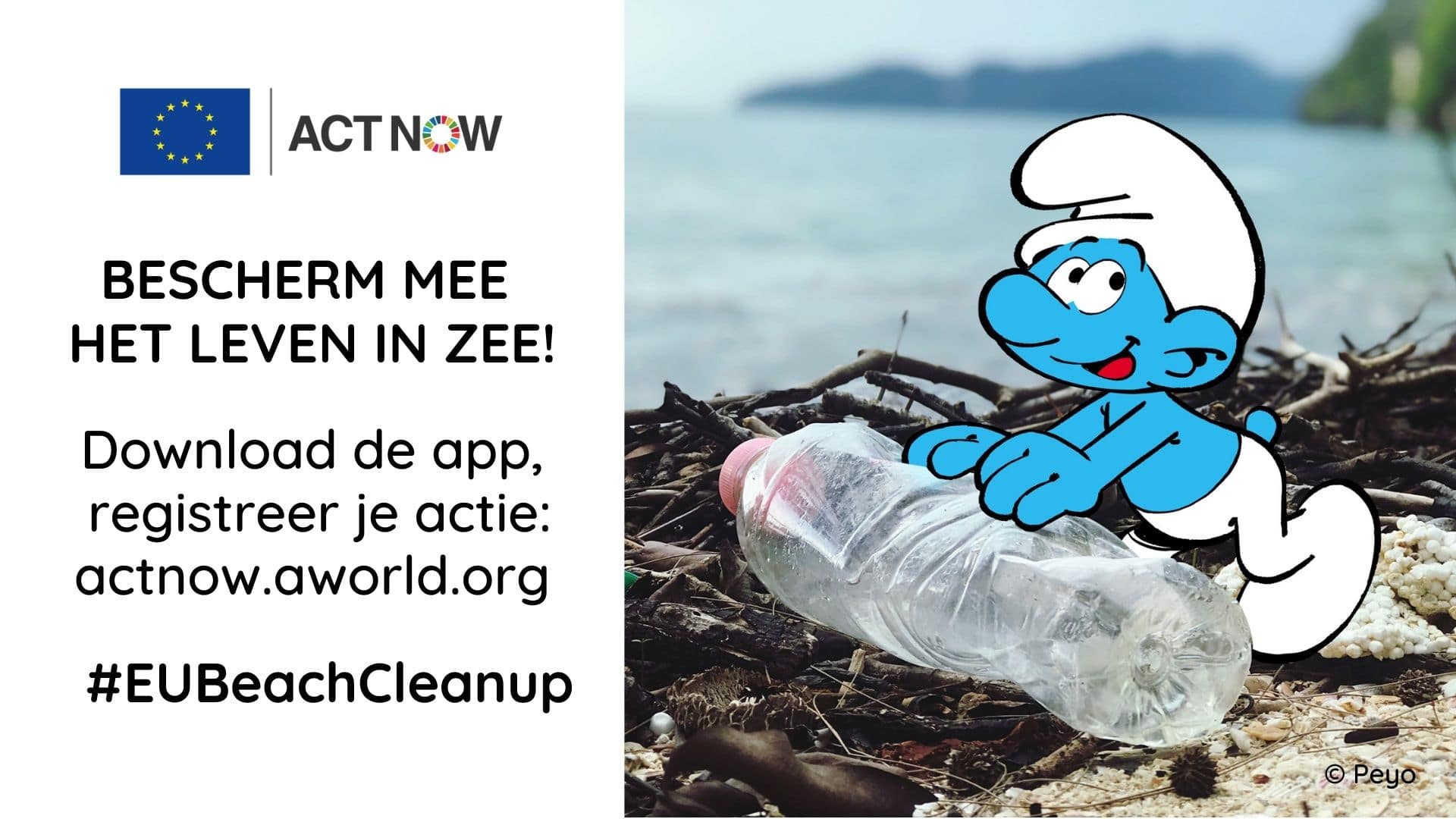 Visual van de Smurfen, de mascotte van de Europese opruimactie
