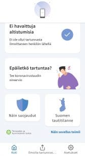Skärmdump av finsk spårningsapp för coronaviruset