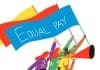 En illustration av en grupp människor som springer med en flagga med texten Equal pay